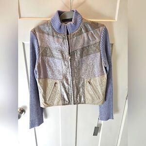 NWT Lucid NY Metallic Leather Jacket with Knit Sleeves Size Large